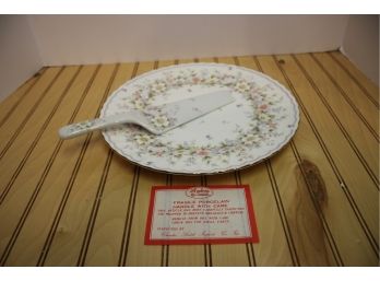 Andrea By Sadek Floral Porcelain Cake Plate & Serving Knife/Spatula