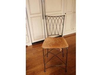Set Of Four Antiqued Metal Bar Stools With Seat Cushions