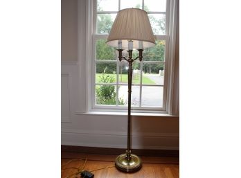 Stiffel Antiqued Brass Three Arm Floor Lamp With Pleated Shade