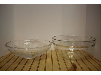 Two Large Clear Glass Serving/Salad Bowls
