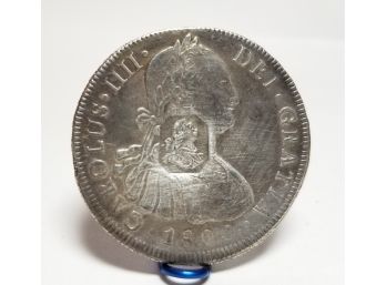 1800 DEI Gratia Silver 8 Reales Carolus IIII With Countermarked, VF