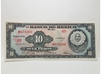 1967 Banco De Mexico 10 Diez Pesos Banknote