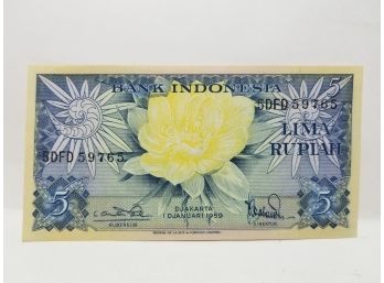 1959 Bank Indonesia 5 Lima Rupiah Banknote