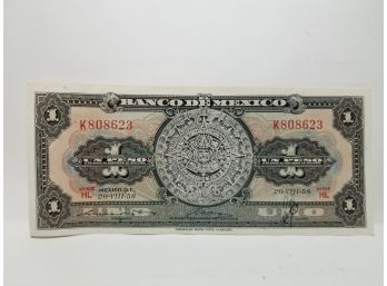 1958 Banco De Mexico 1 Peso Banknote