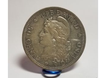 1883 Republica Argentina 50 Cent 9 Dos Silver Coin