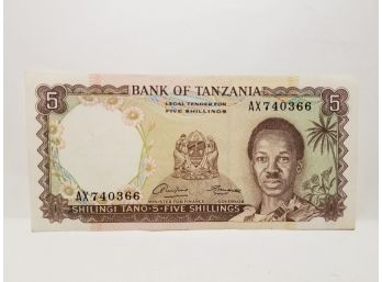 1966 Bank Of Tanzania 5 Shillings Banknote