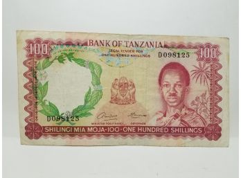 1966 Bank Of Tanzania 100 Shillings Banknote