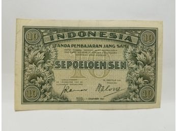 1947 Indonesia 10 Sepoeloeh Sen Banknote