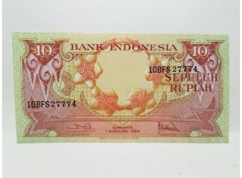 1959 Bank Indonesia 10 Sepuluh Rupiah Banknote