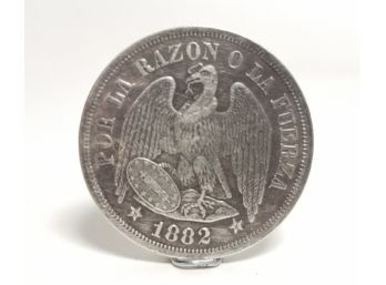 1882 Un Peso Republic Of Chile Silver Coin