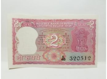 1969 Reserve Bank Of India 2 Rupees Banknote
