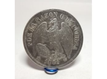 1881 Un Peso Republic Of Chile Silver Coin