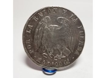 1839 8 Reale Republic Of Chile 10D 20G Silver Coin
