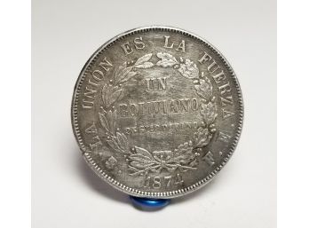 1874 Bolivia 25 Gms 9 Ds FINO Silver Cion