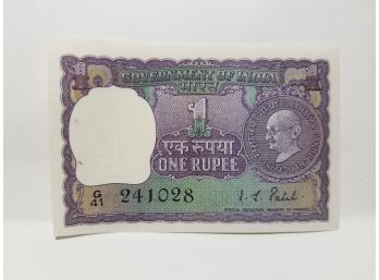 1969 Government Of India 1 Rupee Banknote