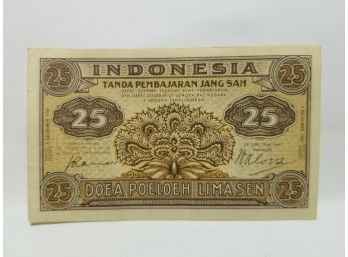 1947 Tanda Pembajaran Jang Sah Indonesia 25 Rupiah Banknote
