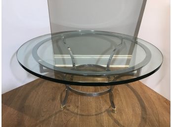 Chrome Metal And Round Glass Coffee Table