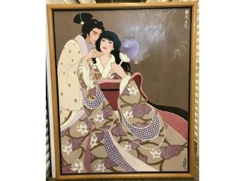 Lin Martinique Large Frame Of Japanese Couple Mixed Media Original Frame On Canvas