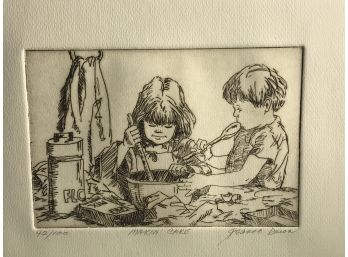 JEANNE DOWN ETCHING ' MAKIN CAKE' ARTIST SIGNED
