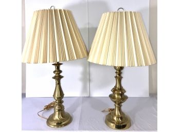 Mexican Made Brass Lamps With Pleated Shades