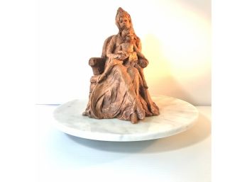 Mother & Child Clay Pottery Sculpture Signed Artist - SC
