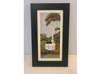 Framed Warren Kimble Church Art In Dark Green Frame, Great Condition