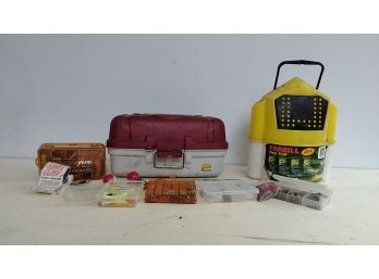 Fishing Tackle Box, Contents And Bait Bucket - Lot #1