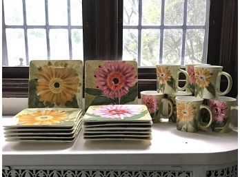 Floral Mugs And Square Plates