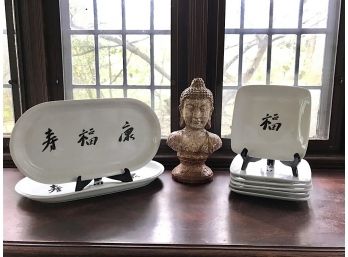 Asian Dishes & Buddha Bust