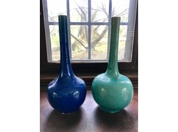 Two Blue And Green Pottery Vases