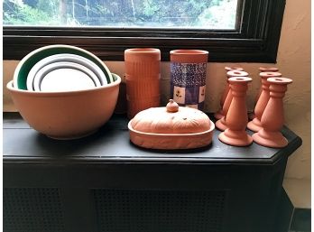 Terra Cotta Candlesticks And Bowls