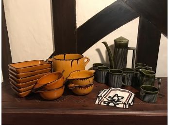 Green Tea Set And GoldCeramic Dishes