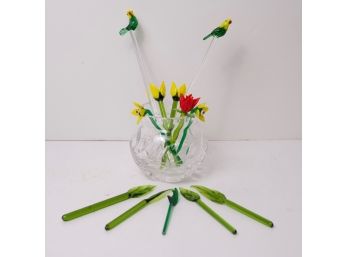 Waterford Jar & Colorful Glass Swizzle Sticks
