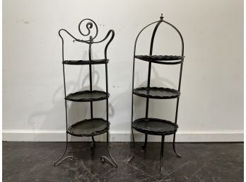 Two Metal Three Tier Pie Stands