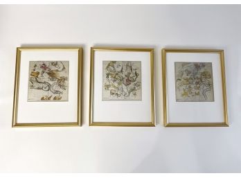 Trio Of Framed Astrology Maps In Gold Frames