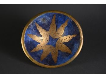 Wooden Bowl With Hand Painted Gold And Blue Design