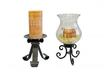 Wrought Iron And Glass Candle Holder