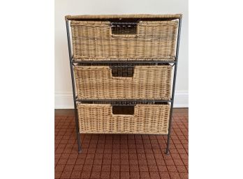 Small Three Drawer Woven Wicker Side Table