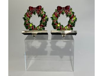 Two Christmas Wreath Stocking Holders