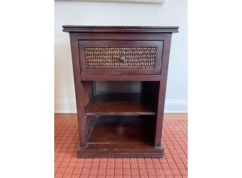 Wicker And Wood Side Table With Drawer