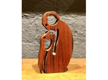Original Bob Armeni Wood Sculpture Of Couple Kissing