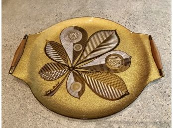 Mid Century Modern Georges Briard Glass And Walnut Serving Tray