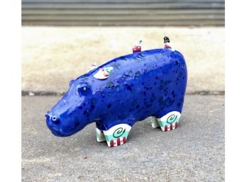 LARGE Whimsical Hippo And Birds Sculpture By Dana Simson Of Chesapeake East Gallery