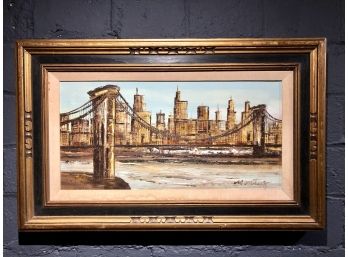 Mid Century Modern Oil Painting Of NYC
