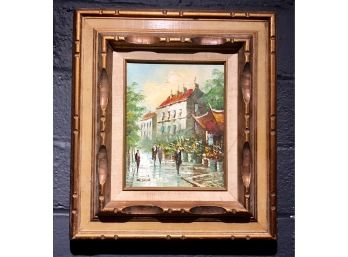 Mid Century Inpressionist Oil Painting Street Scene Signed Eaton