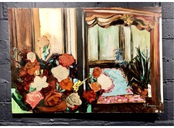 Large Mid Century Modern Still Life Mixed Media Painting Signed G Cooper