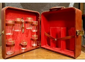 Vintage Travel Bar Case With Original Glasses,  Key, And Bottle Opener