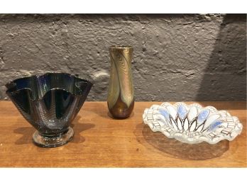 Set Of Three Hand Made Studio Glass Pieces