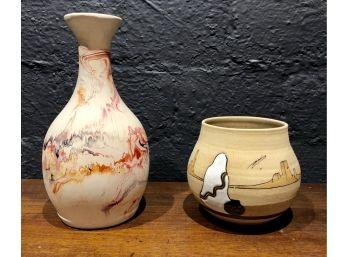 Pair Of Hand Made Native American Pottery Vases