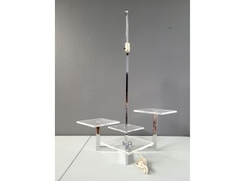 Vintage Postmodern 3ft Tall Lucite Polished Chrome Tiered Table Lamp